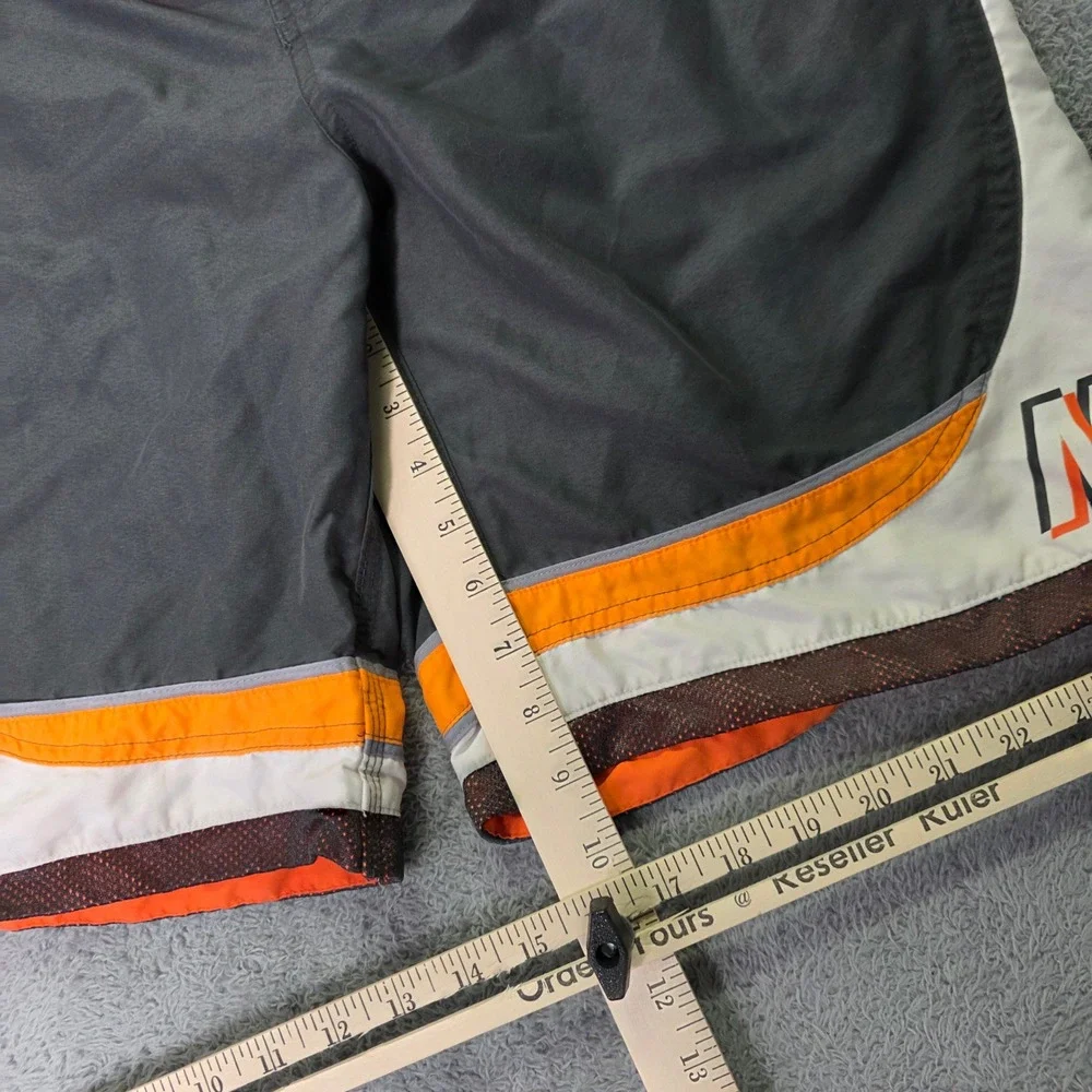 Nike Men M Swim Trunks Grey Orange Colorblock Mesh Lined Board Shorts